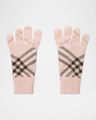 Burberry Heritage Check Cashmere-Blend Gloves