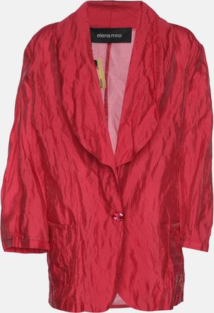 Elena Miro Red Lurex Knit Crinkled Belted Blazer