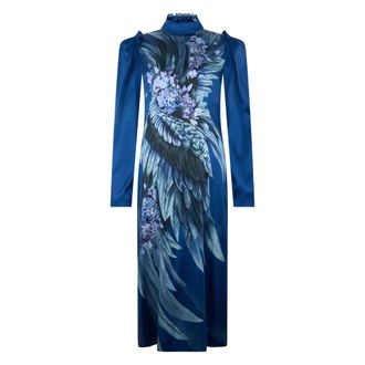 Alberta Ferretti Elegant lange blauwe jurk met verfijnde patronen - Dames - Casual kleedjes - Veelkleurig - S - Kleedjes