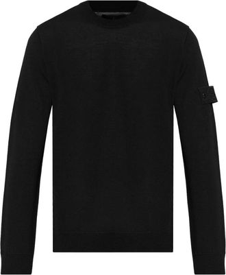 Stone Island Sweatshirts, male, Black, Size: 2XL Black Crew Neck Sweater Ss25