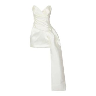 Elisabetta Franchi Gazar minijurk met sleepachtig paneel - Dames - Jurken - Beige - Maat: 2XL Zijde