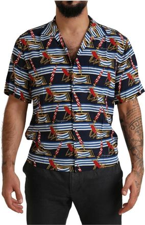 Dolce & Gabbana Strandstoel Print Zijden Overhemd - Heren - Korte mouwen Overhemden - Veelkleurig - S - Overhemden