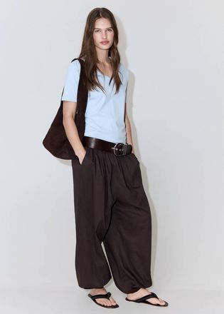 Mango Maglietta cotone collo a V celeste - Donna - XXS - MANGO