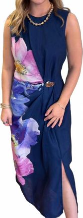 Entro Sleeveless Tropical Midi Dress In Navy