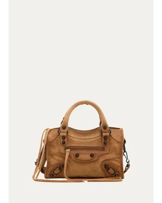Balenciaga Le City Mini Waxed Suede Tote Bag