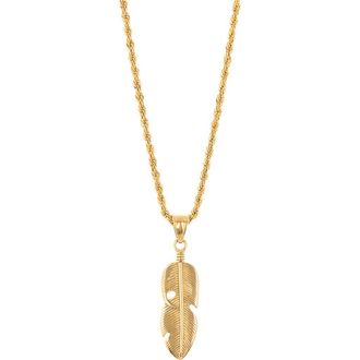 Eye Candy Los Angeles Easton Feather Pendant Necklace in Gold at Nordstrom Rack
