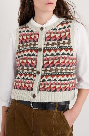 Seasalt Cornwall Dawson Pick Fair Isle Merino Wool Blend Sweater Vest in Knit Zig Zag Geo Aran Red Sail at Nordstrom, Size 14 Us