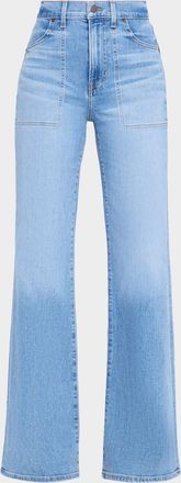 Veronica Beard Crosbie Wide-Leg Jeans with Pocket Details