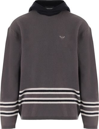 Emporio Armani Gray Virgin Wool Contrast Hooded Sweater