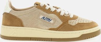 Autry Platinum Ivory Medalist Low Laminated Suede Sneakers