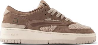 D.A.T.E. Beige Teddy Fur Sneakers - Dames - Sneakers - Bruin - 37 EU - Su&egrave;de - Schoenen