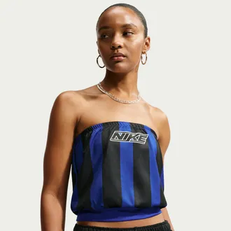 Nike Womens Nike Sportswear Slim Striped Jersey Tube Top in Blue | IV5023-417
