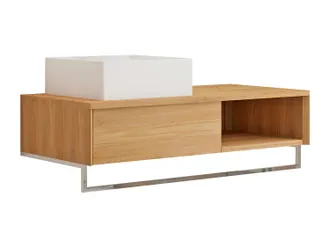 Vente-Unique Mobile Bagno Sospeso In Teak Con Portasciugamani E Lavabo Da Appoggio Quadrato In Ceramica 105 Cm - Kupang