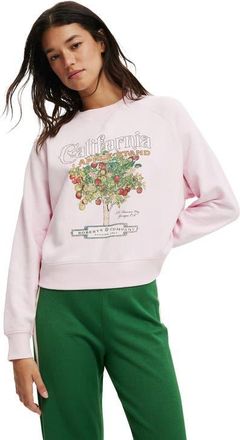 Cotton On Womens Classic Fleece Graphic Raglan Crew Sweatshirt in California Apple Stand at Nordstrom, Size X-Large
