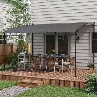 OUTSUNNY 3 x 4m Metal Lean To Pergola, UV-Resistant Outdoor Gazebo Sun Shade in Dark Grey