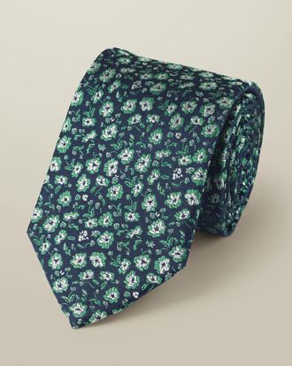 CHARLES TYRWHITT Floral Silk Tie - French Blue & Green Size OSFA by Charles Tyrwhitt