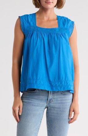 Lucky Brand Lace Trim Sleeveless Cotton Top in Strong Blue at Nordstrom Rack, Size X-Large
