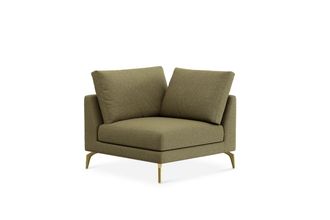 Castlery Lena Corner Sofa Customized, Performance Boucle Moss, Brass Legs, Spill Resistant, Removable Covers for Castlery