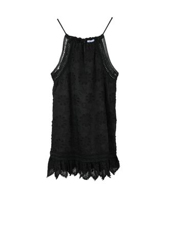 Weili Zheng Black A-Line Floral Embroidered Mini Dress