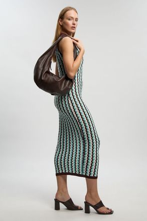 Karen Millen Womens Petite Knit Contrast Collar Pointelle Sleeveless Midi Dress - Blue viscose - Size X-Small