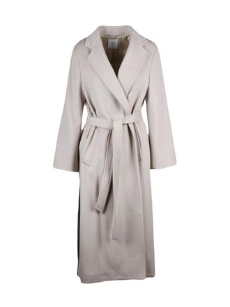 Eleventy Belted Long Coat With Classic Lapel And Side Pockets