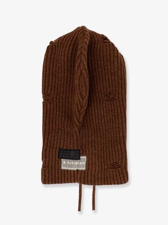 Maison Margiela S52TB0008 Wool Blend Ribbed Knit Balaclava - Brown
