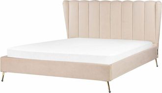 Beliani Beliani - Letto matrimoniale velluto 160 x 200 cm Testata con porta usb Gambe in metallo dorato Beige Miribel