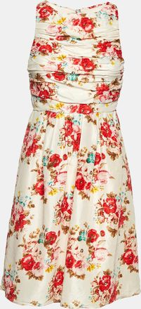 Alice & Olivia Alice + Olivia White Floral Print Crepe Pleated Sleeveless Mini Dress