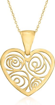 Ross-Simons Italian Openwork Heart Pendant Necklace in 14kt Yellow Gold