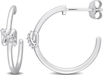 Mimi & Max Diamond Accent Crossover Motif Open Back Hoop Earrings 14k White Gold