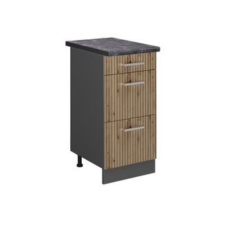 Vicco Mueble Bajo De Cocina R-line, Roble Artesanal, 40 Cm Con Cajones, Et Antracita