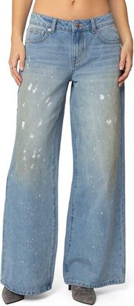 Edikted Paint Splatter Wide Leg Jeans in Light-Blue at Nordstrom, Size X-Small