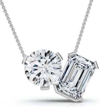 Pompeii3 2Ct Toi Et Moi Round & Emerald Diamond Pendant 14k Gold 18 Necklace Lab Grown