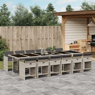 vidaXL Set Comedor Jard&iacute;n Y Cojines 13 Pzas Rat&aacute;n Sint&eacute;tico Gris Claro Vidaxl