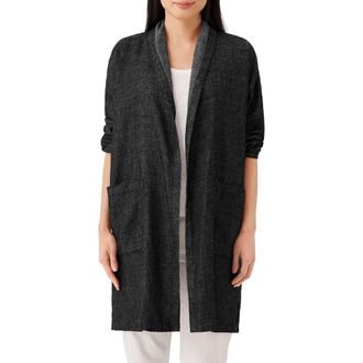 Eileen Fisher Organic Cotton & Hemp Tweed Long Coat in Black at Nordstrom, Size Xx-Small