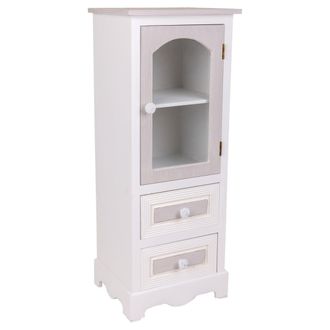 Wanderlust Deco Vitrina de madera de 2 cajones y 1 puerta, 32x26x80, blanco