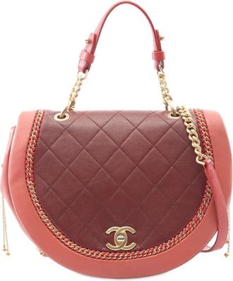 Chanel Borsa a tracolla Saddle media in pelle di agnello trapuntata 2018 - Rosso