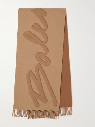 Balenciaga Sciarpa In Misto Lana E Cashmere Con Stampa E Frange - Neutri