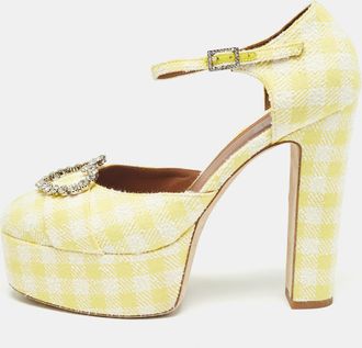 Malone Souliers Yellow/white Fabric Crystal Embellished Ankle Strap Sandals