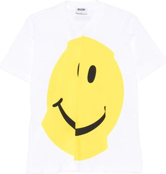 Moschino White Abstract Smiley Face Graphic Cotton T-Shirt