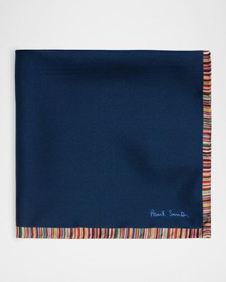 Paul Smith Men & apos;s Signature Stripe Trim Silk Pocket Square