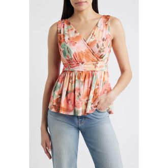 Loveappella Sleeveless Peplum Top in Blush at Nordstrom, Size X-Large