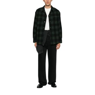 Ami Overhemden, Heren, Groen, S, Wol, Overshirt van brede ruitwol