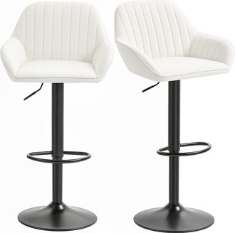 OEM Juego De 2 Taburetes De Bar Giratorios Altura Ajustable 62-83 Cm Tapizada En Terciopelo Respaldo Y Reposapi&eacute;s Crema