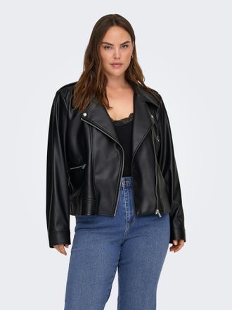 Only Carmakoma Lederjacke ONLY CARMAKOMA CARCARMEN FAUX LEATHER BIKER OTW NOOS, Damen, Gr. 42, schwarz, Web, Obermaterial: 100% Polyester, unifarben, regular fit nor