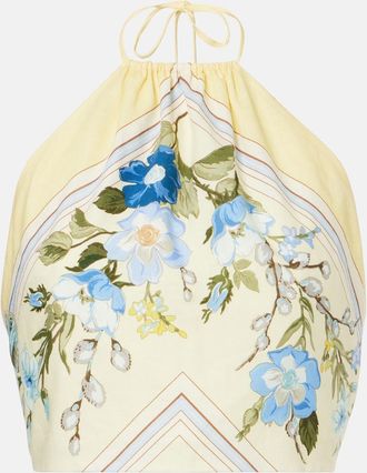 Self Portrait Floral linen and cotton crop top