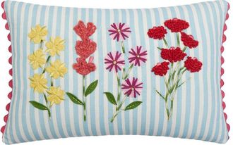 Peking Handicraft Stripe Floral Embroidered Pillow