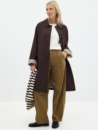 Contemporaine Womens Striped-lining shirt-collar mid-length trench coat