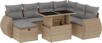 vidaXL Set De Sof&aacute;s De Jard&iacute;n Y Cojines 8 Piezas Rat&aacute;n Sint&eacute;tico Beige Vidaxl