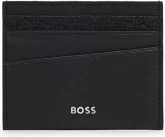 BOSS Mixed-texture card holder with logo trim